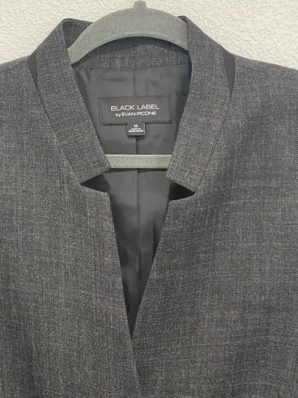 Black Label by Evan-Picone Open Notch Collarless Blazer Charcoal Gray NWT 16 - Picture 9 of 14